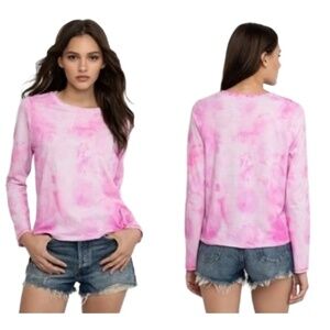 POL Women's Pink All Over Tie-dye Scoop Neck Long Sleeve Top‎ Size Small
